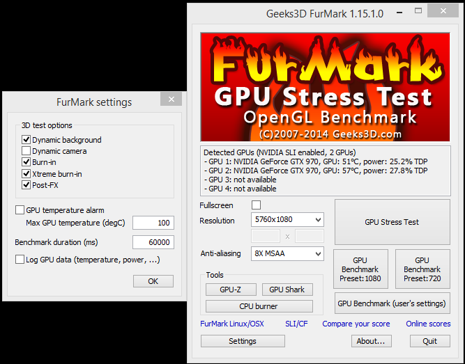 Geeks3D FurMark Settings